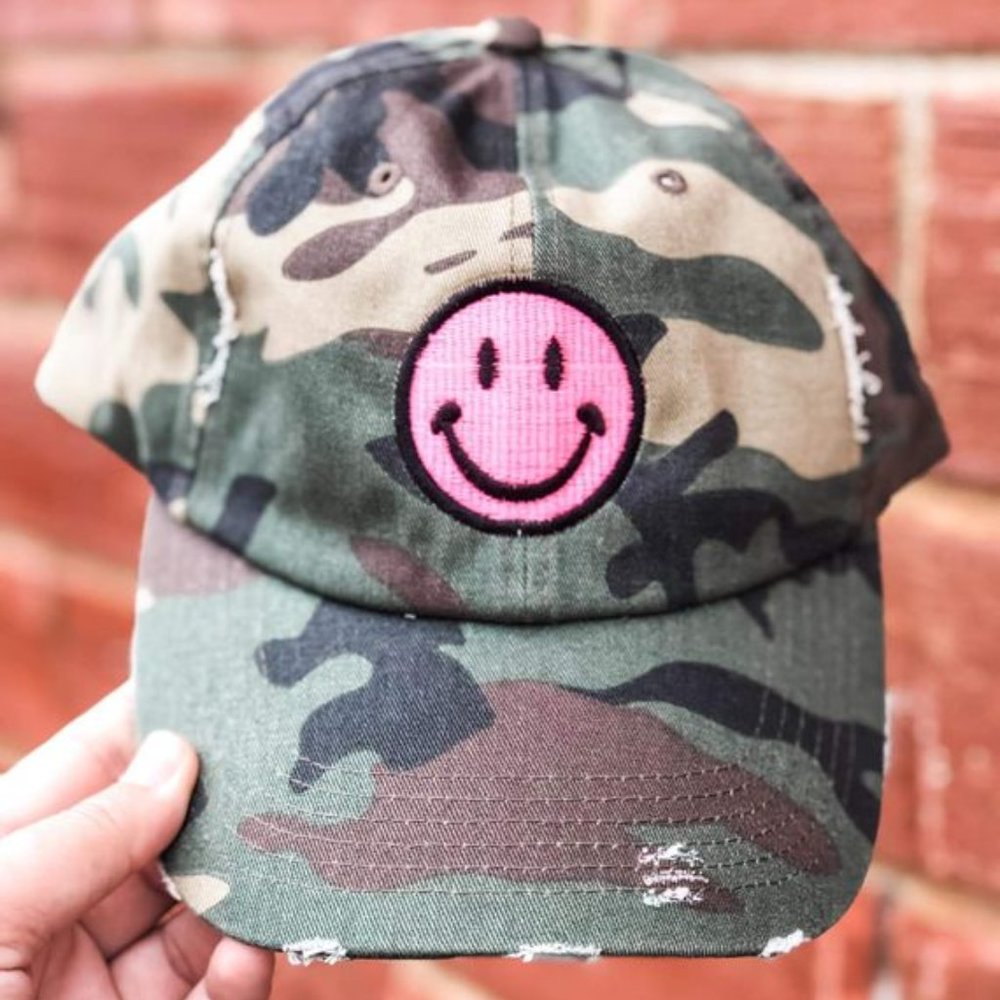 Camo Cap with Pink Smiley